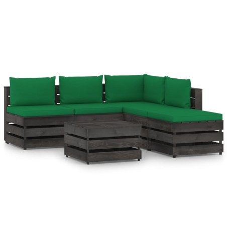 Set Salotto da Giardino 6pz con Cuscini Legno Impregnato Grigio