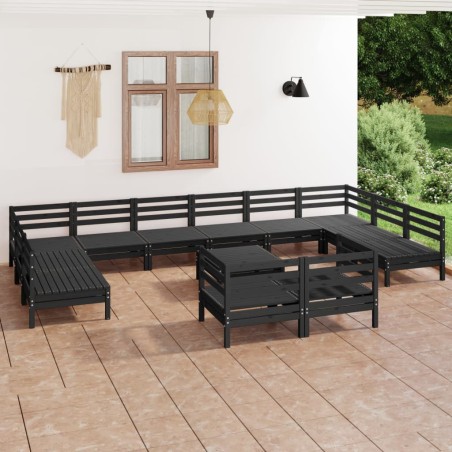 Set Salotto da Giardino 13 pz in Legno Massello di Pino Nero