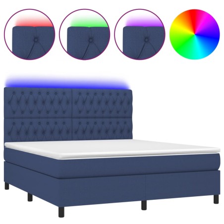 vidaXL Letto a Molle con Materasso e LED Blu 160x200 cm in Tessuto