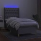 Letto a Molle Materasso e LED Grigio Chiaro 90x190 cm Tessuto Letto a Molle Materasso e LED Grigio Chiaro 90x190 cm Tessuto