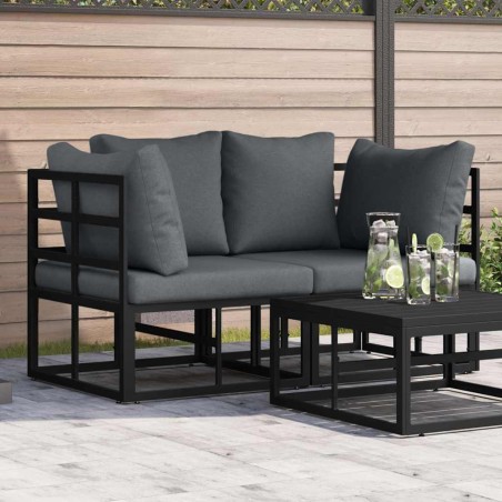 vidaXL Mobili da Esterno con cuscino con cuscino 2 pcs Nero Alluminio