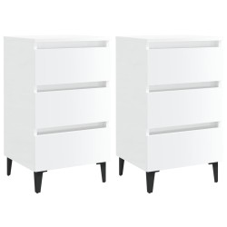vidaXL Comodini con Gambe in Metallo 2pz Bianco Lucido 40x35x69 cm