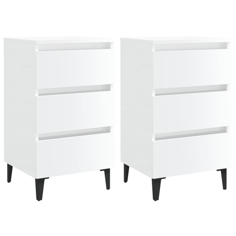 vidaXL Comodini con Gambe in Metallo 2pz Bianco Lucido 40x35x69 cm vidaXL Comodini con Gambe in Metallo 2pz Bianco Lucido 40x35x69 cm