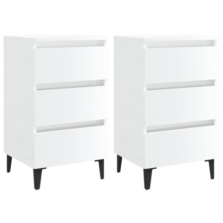 vidaXL Comodini con Gambe in Metallo 2pz Bianco Lucido 40x35x69 cm