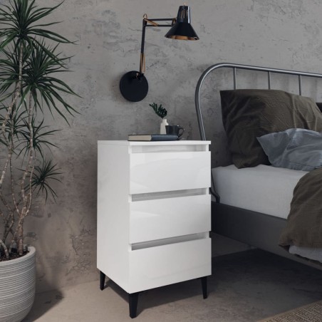 vidaXL Comodini con Gambe in Metallo 2pz Bianco Lucido 40x35x69 cm