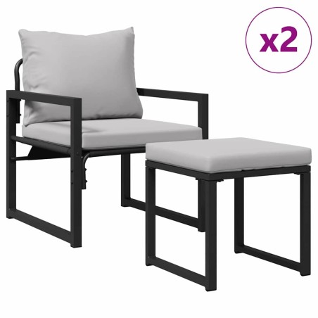vidaXL Set Divano da Giardino 4 pcs Nero 61 x 72.5 x 71 cm Acciaio