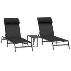 vidaXL Lettini da sole con tavolo 2-persona 3 pcs Nero e antracite