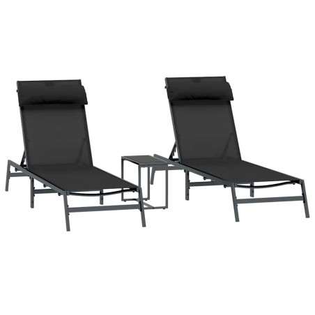 vidaXL Lettini da sole con tavolo 2-persona 3 pcs Nero e antracite