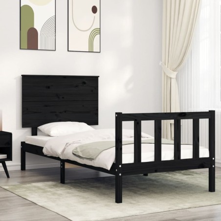 Giroletto con Testiera Nero 100x200 cm in Legno Massello