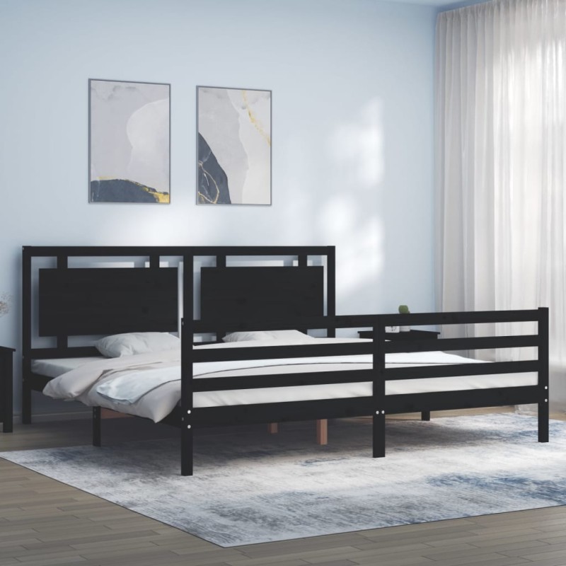 Giroletto con Testiera Nero 6FT Super King in Legno Massello Giroletto con Testiera Nero 6FT Super King in Legno Massello
