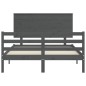 vidaXL Giroletto con Testiera Grigio 140x190 cm in Legno Massello vidaXL Giroletto con Testiera Grigio 140x190 cm in Legno Massello