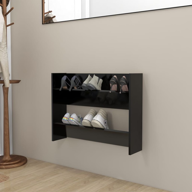 Scarpiera a Muro Nera 80x18x60 cm in Truciolato Scarpiera a Muro Nera 80x18x60 cm in Truciolato