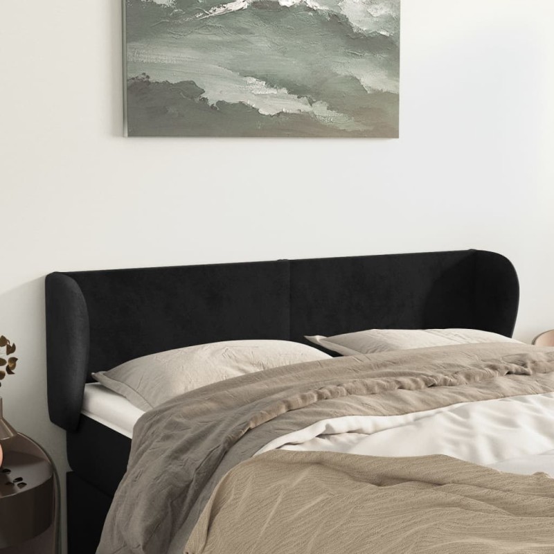 Testiera ad Orecchio Nera 147x23x78/88 cm in Velluto Testiera ad Orecchio Nera 147x23x78/88 cm in Velluto