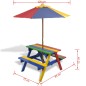 vidaXL Tavolo e Panchine per Bambini con Parasole Legno Multicolore vidaXL Tavolo e Panchine per Bambini con Parasole Legno Multicolore