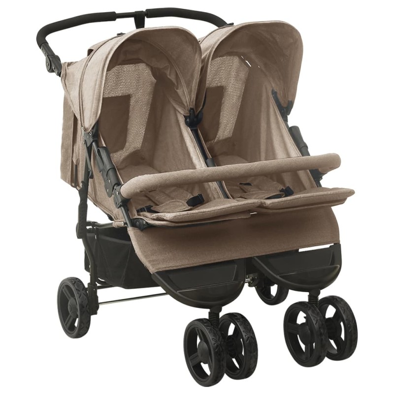 vidaXL Passeggino Gemellare Grigio Talpa in Acciaio vidaXL Passeggino Gemellare Grigio Talpa in Acciaio