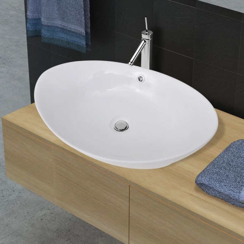 Lavello Ovale in Ceramica di Lusso con Troppopieno 59 x 38,5 cm Lavello Ovale in Ceramica di Lusso con Troppopieno 59 x 38,5 cm