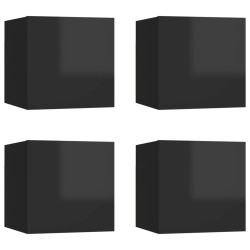 Armadietti a Parete per TV 4 pz Nero Lucido 30,5x30x30 cm