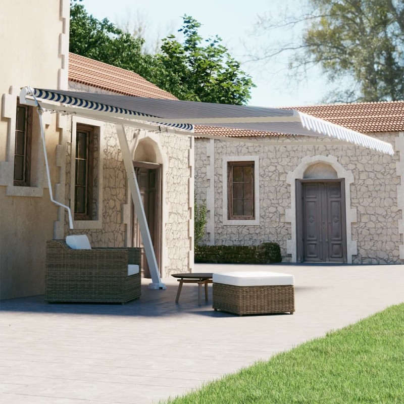 Tenda da Sole Retrattile Automatica Palo 400x300 cm Blu Bianca Tenda da Sole Retrattile Automatica Palo 400x300 cm Blu Bianca