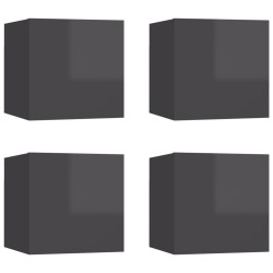 Armadietti a Parete per TV 4 pz Grigio Lucido 30,5x30x30 cm