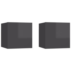 Armadietti a Parete per TV 2 pz Grigio Lucido 30,5x30x30 cm