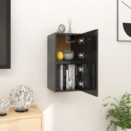 Armadietti a Parete per TV 2 pz Nero Lucido 30,5x30x30 cm