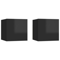 Armadietti a Parete per TV 2 pz Nero Lucido 30,5x30x30 cm
