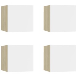 Armadietti a Parete per TV 4 pz Bianco e Rovere 30,5x30x30 cm