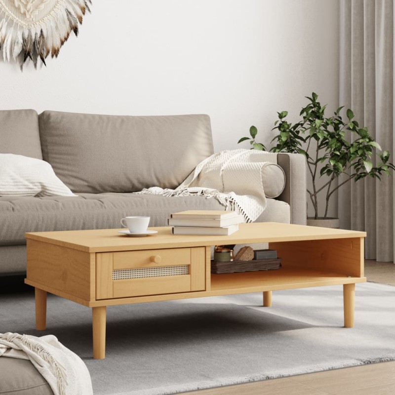 vidaXL Tavolino SENJA Aspetto Rattan Marrone 100x55x33 Legno Massello