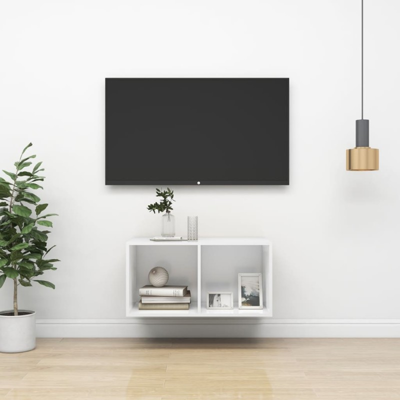 Armadietto TV da Parete Bianco 37x37x72 cm in Legno Multistrato Armadietto TV da Parete Bianco 37x37x72 cm in Legno Multistrato