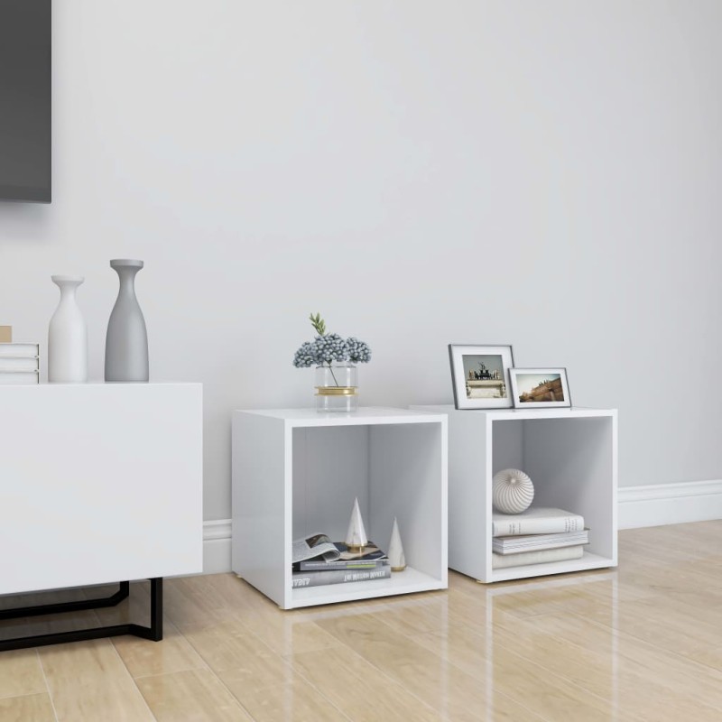 Mobili Porta TV 2 pz Bianco 37x35x37 cm in Legno Multistrato Mobili Porta TV 2 pz Bianco 37x35x37 cm in Legno Multistrato