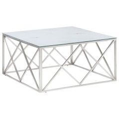 vidaXL Tavolino Salotto Argento Acciaio Inossidabile Vetro Temperato