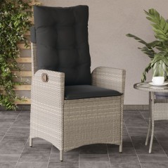 vidaXL Sedia Reclinabile Giardino con Cuscini Grigio Chiaro Polyrattan