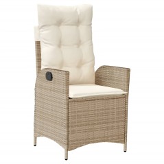 vidaXL Sedia Reclinabile da Giardino con Cuscini Beige in Polyrattan