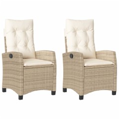 vidaXL Sedie Reclinabili da Giardino 2pz con Cuscini Beige Polyrattan