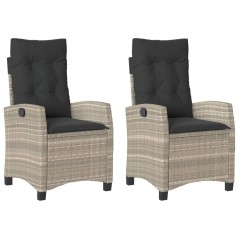 vidaXL Sedie Reclinabili Giardino 2pz Cuscini Grigio Chiaro Polyrattan