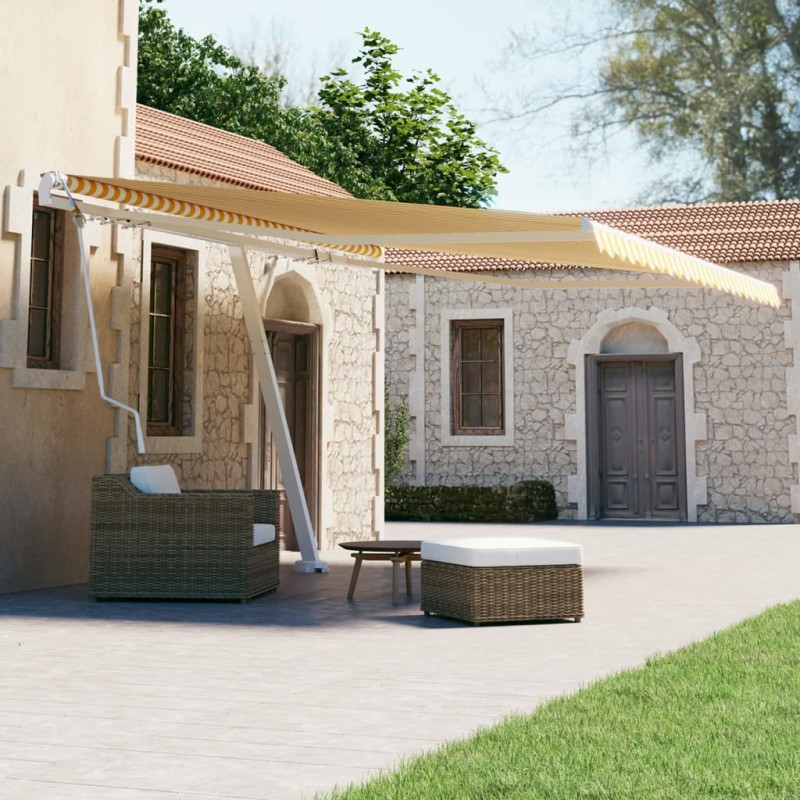 Tenda Retrattile Automatica con Palo 400x300 cm Gialla Bianca Tenda Retrattile Automatica con Palo 400x300 cm Gialla Bianca