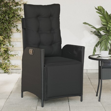 vidaXL Sedia Reclinabile da Giardino con Poggiapiedi Nera Polyrattan