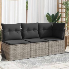 vidaXL Divano da Giardino con Cuscini 3 Posti Grigio in Polyrattan