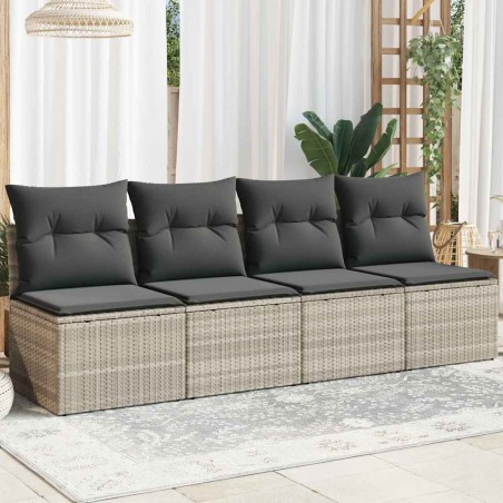 vidaXL Divano da Giardino con Cuscini 4 Posti Grigio Chiaro Polyrattan