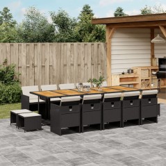 vidaXL Set da Pranzo da Giardino 15 pz con Cuscini Nero in Polyrattan