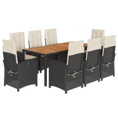 vidaXL Set da Pranzo da Giardino 9 pz con Cuscini Nero in Polyrattan