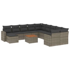vidaXL Set Divani da Giardino 12 pz con Cuscini Grigio in Polyrattan