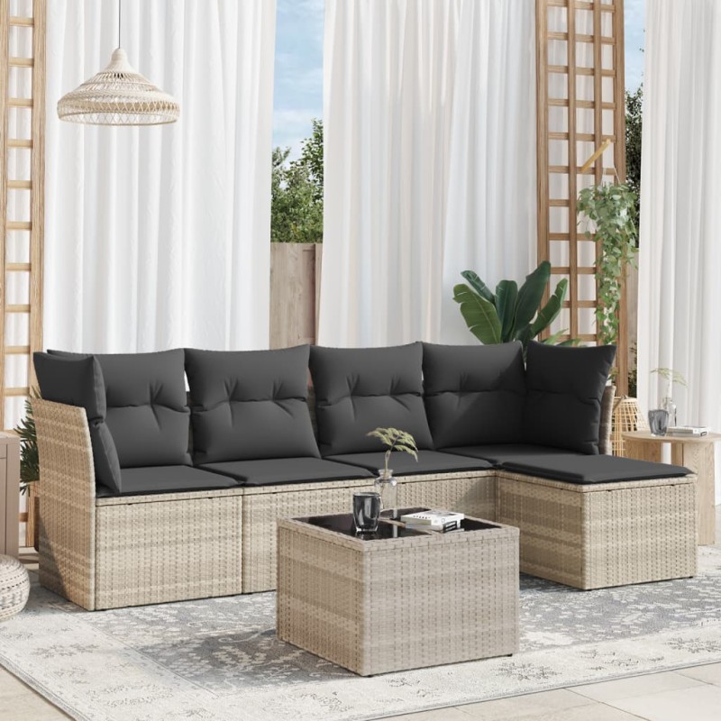 vidaXL Set Divano da Giardino 6pz con Cuscini Grigio Chiaro Polyrattan vidaXL Set Divano da Giardino 6pz con Cuscini Grigio Chiaro Polyrattan