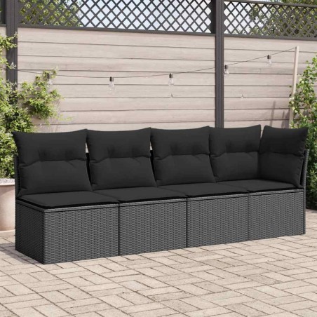 vidaXL Divano da Giardino con Cuscini a 4 Posti Nero in Polyrattan