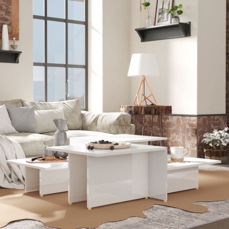 Tavolini 2 pz Bianco Lucido 111,5x50x33 cm in Legno Multistrato Tavolini 2 pz Bianco Lucido 111,5x50x33 cm in Legno Multistrato