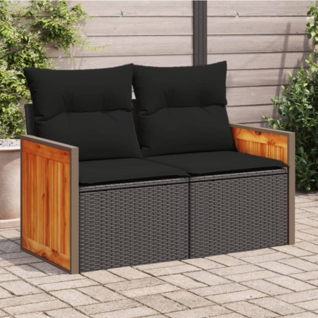 vidaXL Divano da Giardino con Cuscini a 2 Posti Nero in Polyrattan