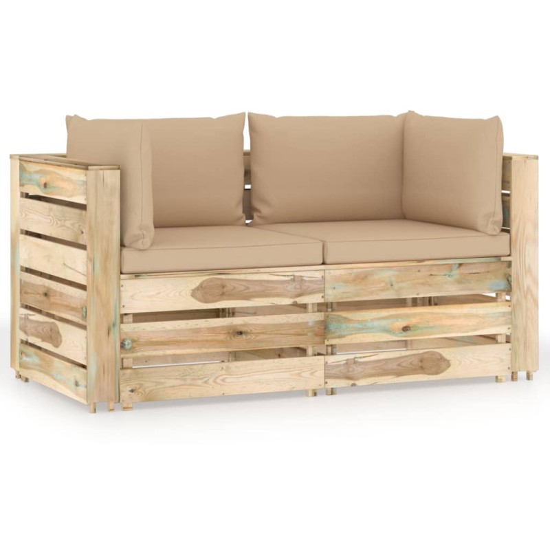 Divano da Giardino 2 Posti con Cuscini Legno Impregnato Verde Divano da Giardino 2 Posti con Cuscini Legno Impregnato Verde