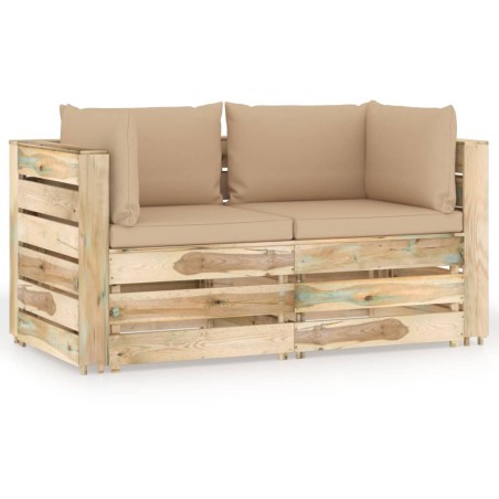 Divano da Giardino 2 Posti con Cuscini Legno Impregnato Verde