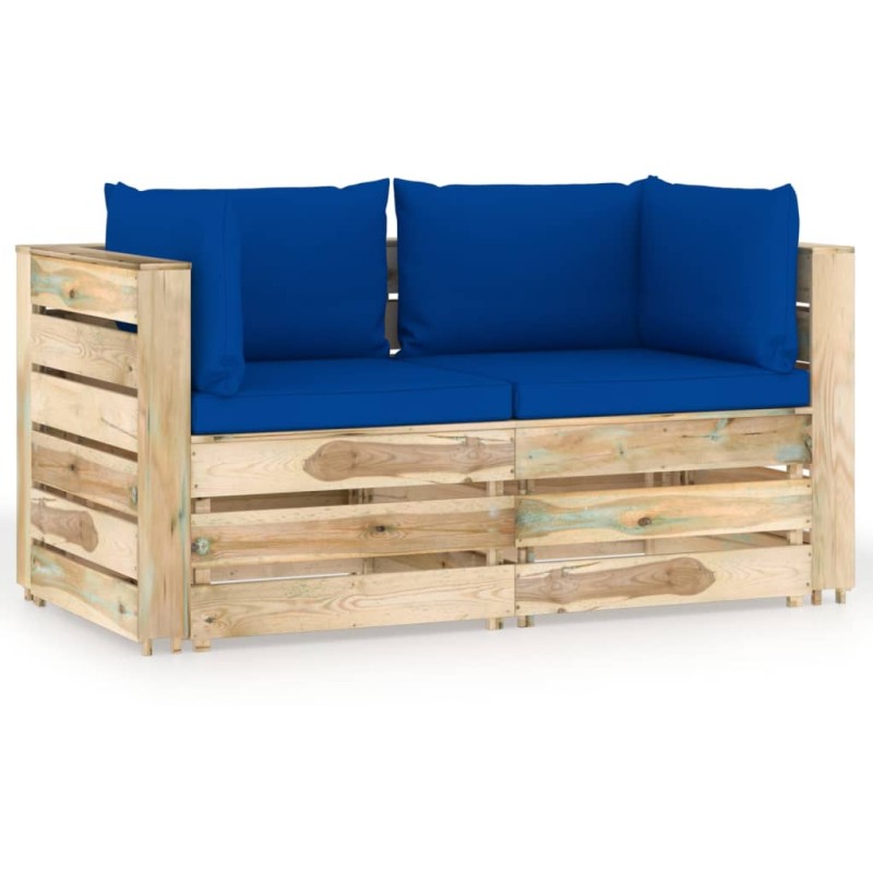 Divano da Giardino 2 Posti con Cuscini Legno Impregnato Verde