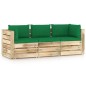 Divano da Giardino 3 Posti con Cuscini Legno Impregnato Verde